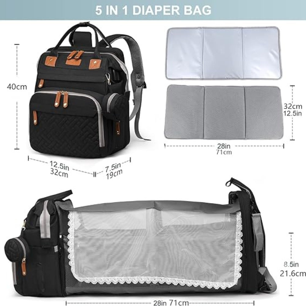 Wickelrucksack Schwarz Abnehmbares Klappbett USB Ladeanschluss Multifunktional
