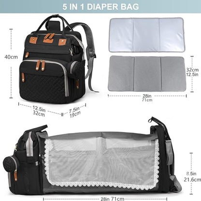Wickelrucksack Schwarz Abnehmbares Klappbett USB Ladeanschluss Multifunktional