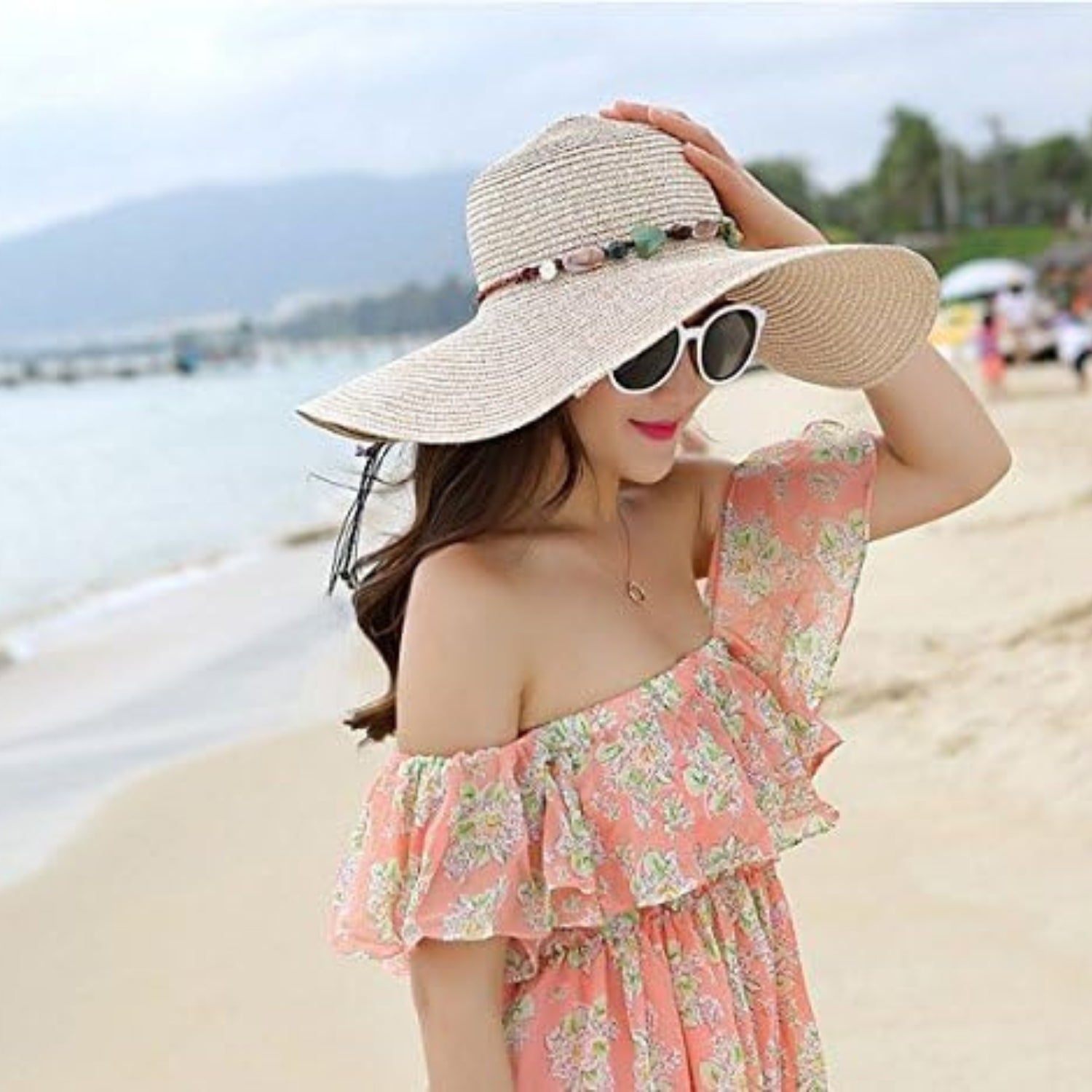 Damen Sonnenhut Strohhut Khaki Faltbar LSF 50+ UV Schutz