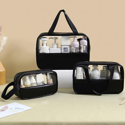 Schwarz Transparente Kosmetiktasche 3 Stück PVC Wasserdicht Leicht Kulturbeutel