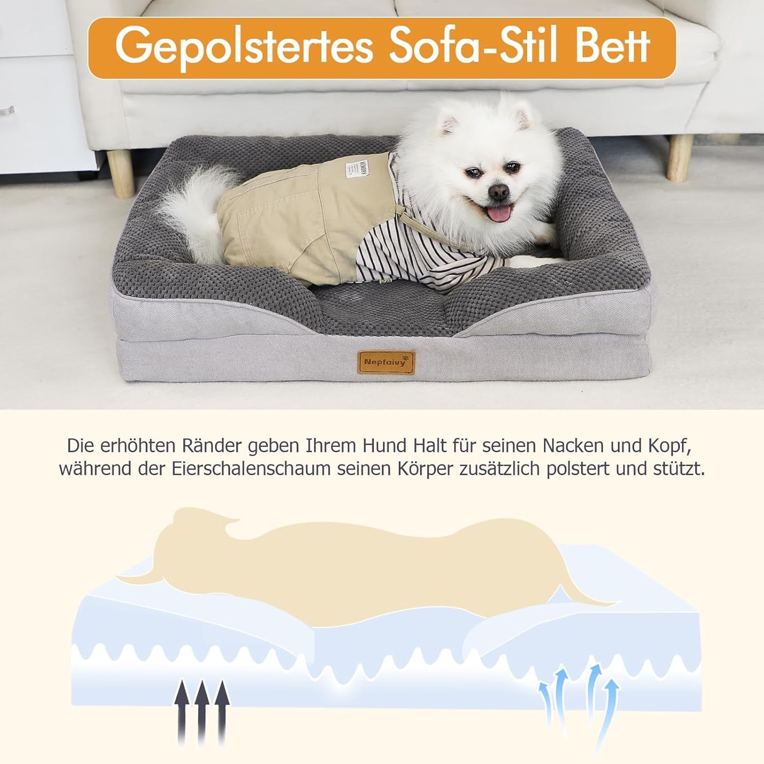 Orthopädisches Hundebett Mittelgroße Hunde Waschbar 91x68cm