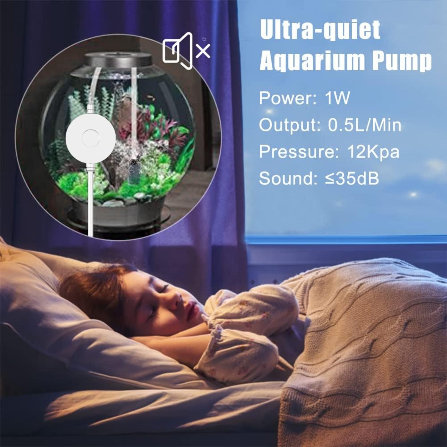 Aquarium Luftpumpe Leise <35dB 1W mit Rückschlagventil Zubehör Mini Sauerstoff