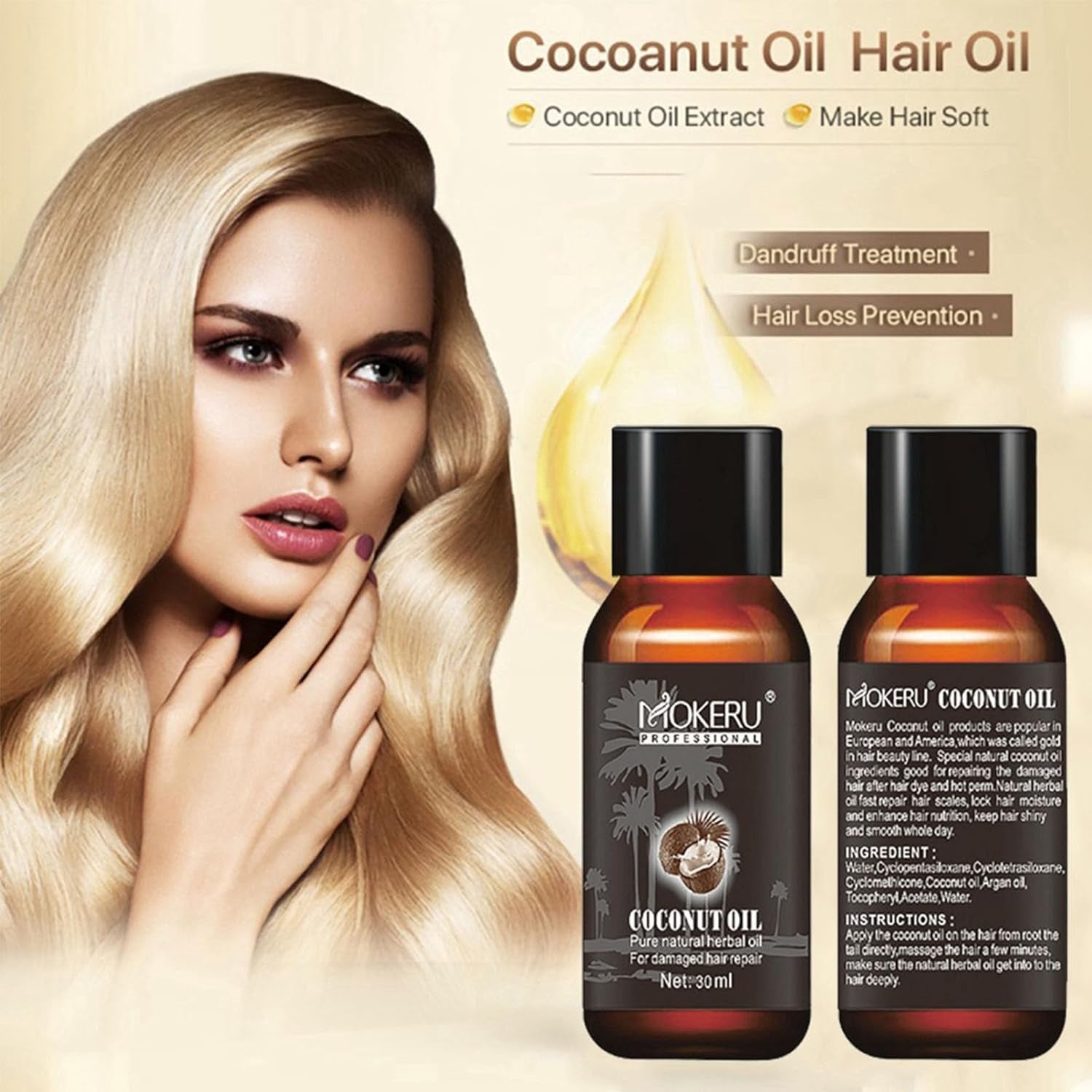 Kokosöl für Haare 30ml Natürlich Feuchtigkeitsspendend Anti-Haarausfall