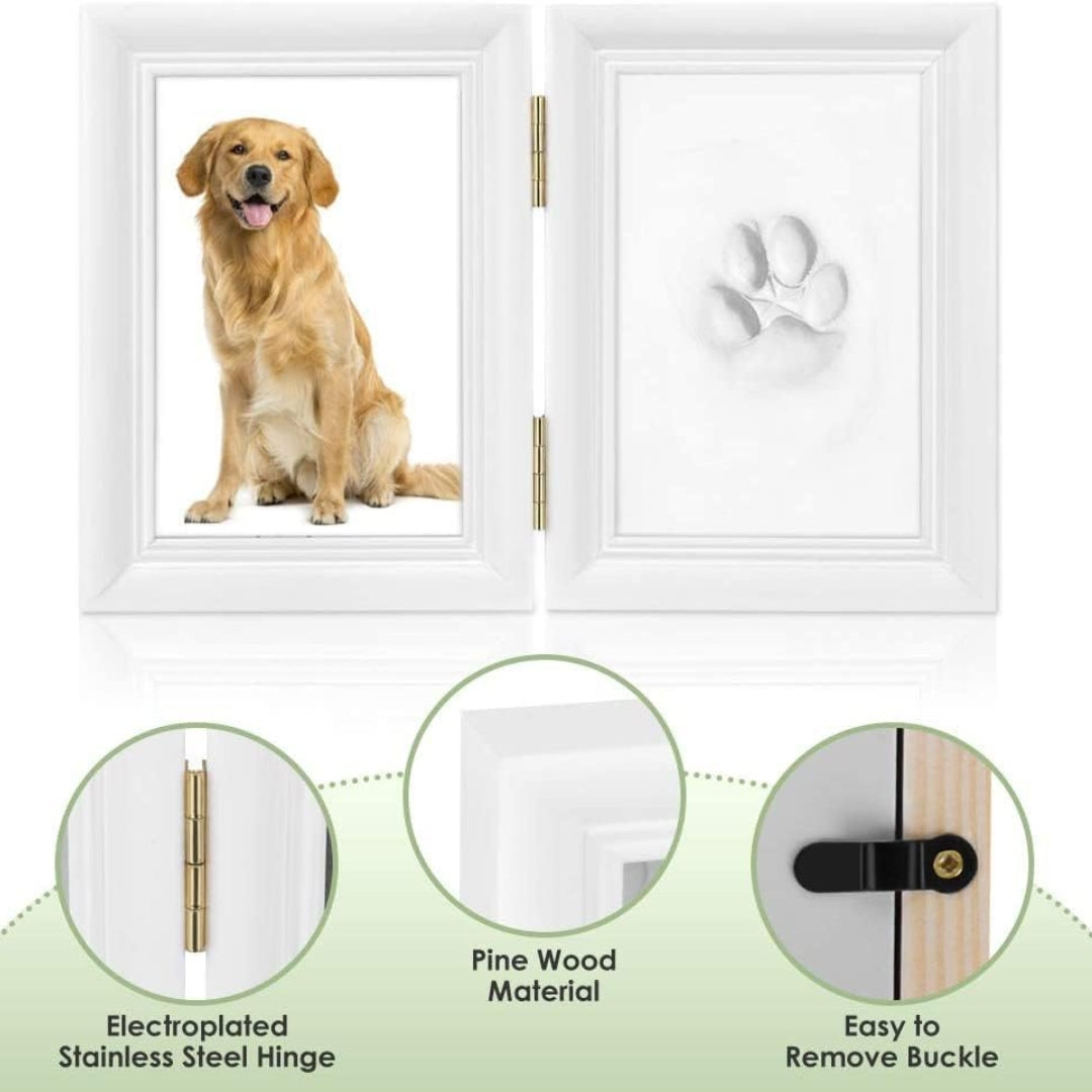 Pfotenabdruck Bilderrahmen Set Gips Holz Andenken Wanddekoration Haustier Weiß