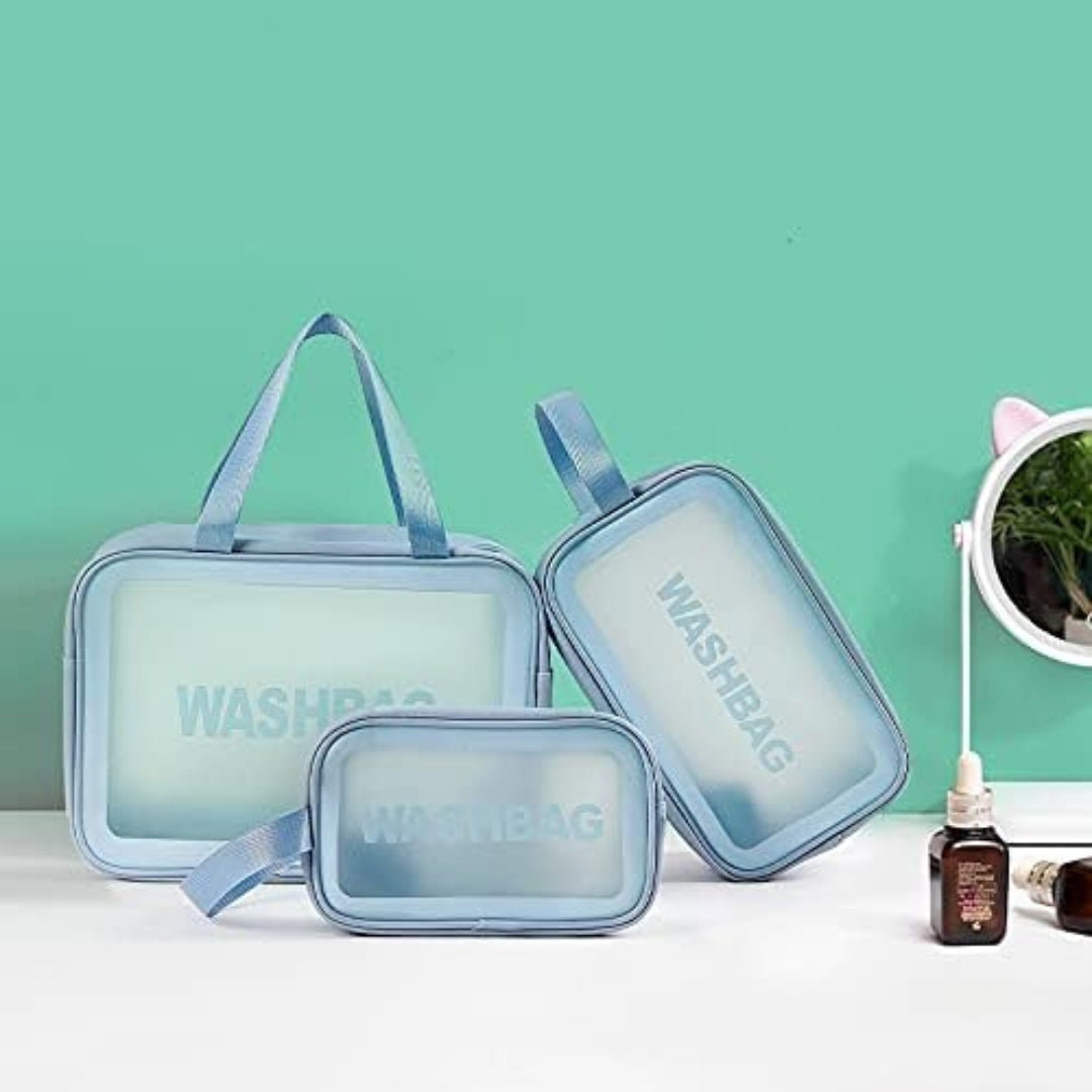 Transparent Kosmetiktasche 3 Stück Wasserdicht Reise Kulturbeutel Set Blau