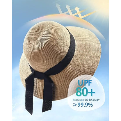 Damen Sonnenhut Strohhut UV Schutz UPF 50+ M-L Breite Krempe
