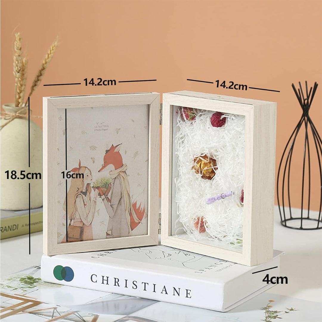 3D Holz Bilderrahmen 18x28CM mit Getrockneten Blumen Glas Weiß