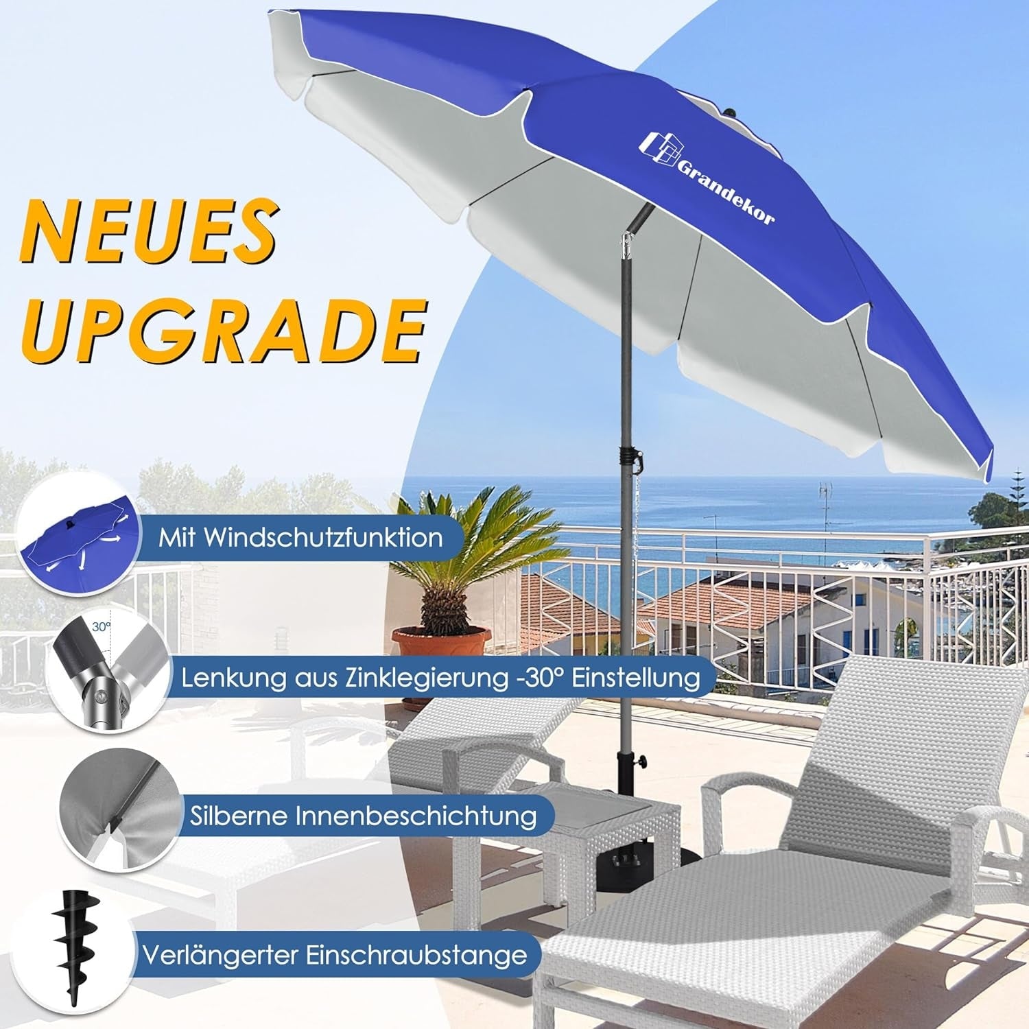 Günstiger Sonnenschirm 180cm Strand Strandschirm Balkon