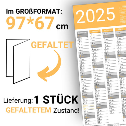 Kalender 2025 Wandkalender groß | Familienkalender | Jahreskalender 97x67 cm | Inkl. Feiertage nach Bundesländern | Wochenplaner