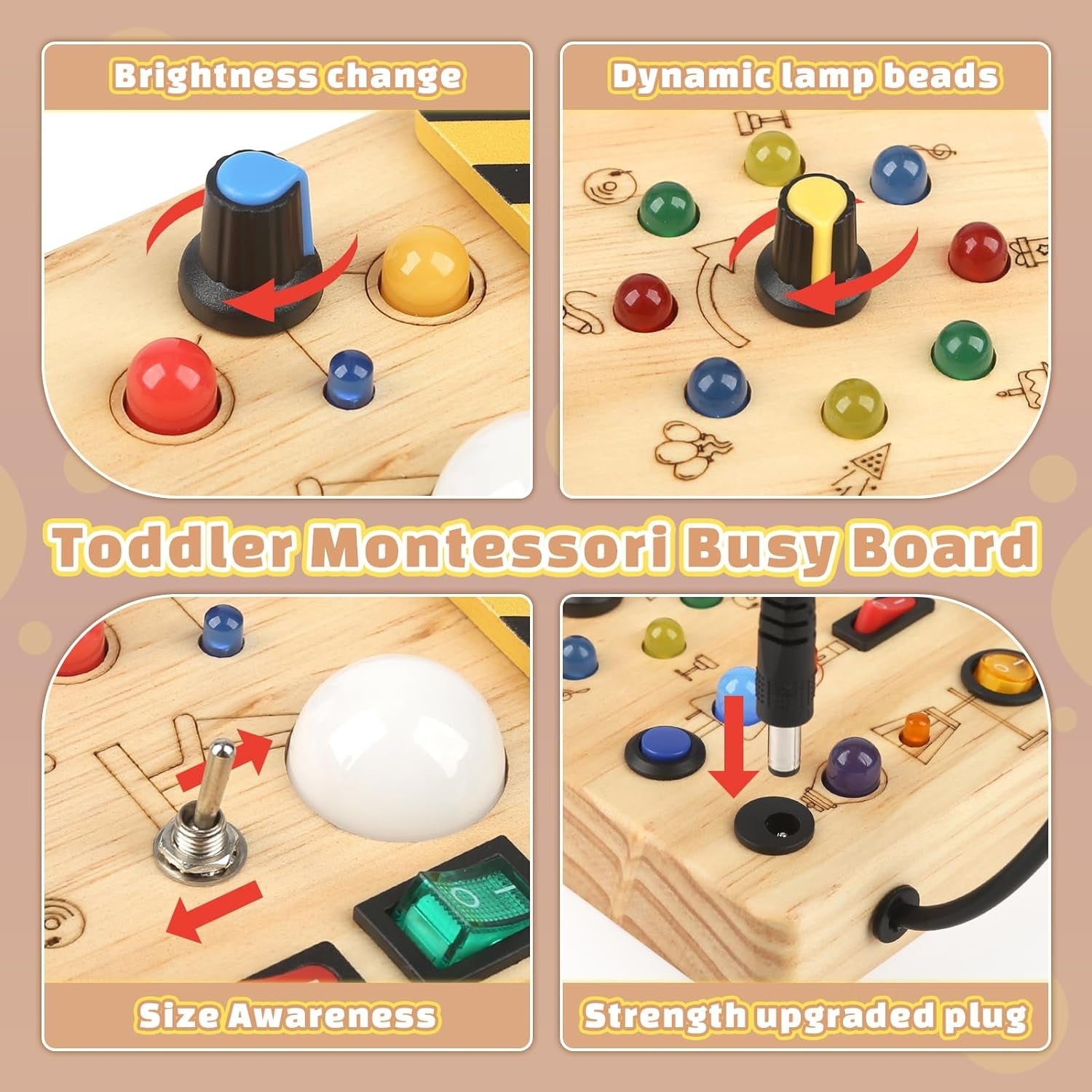Busy Board Montessori Spielzeug ab 1 Jahr Baby Spielzeug LED Lern Holzspielzeug