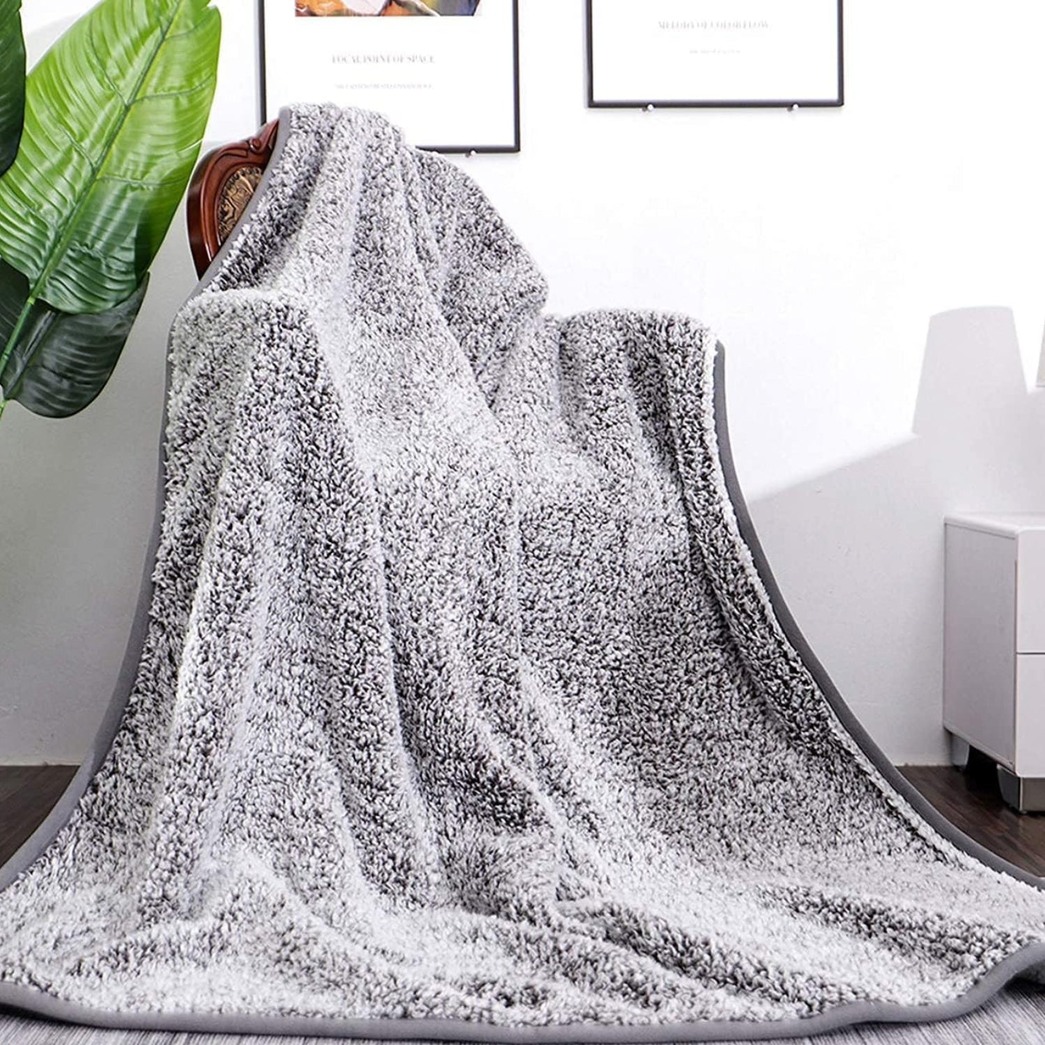 Sherpa Kuscheldecke Flauschig Sofadecke Weich Grau 130x150cm