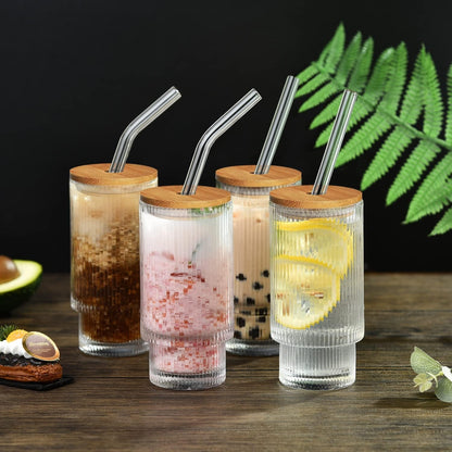 Cocktailgläser mit Deckel mit Glasstrohalme 475ml 4x Set