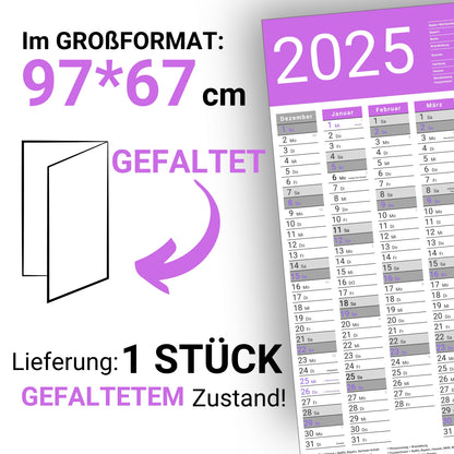 Kalender 2025 Wandkalender groß | Familienkalender | Jahreskalender 97x67 cm | Inkl. Feiertage nach Bundesländern | Wochenplaner