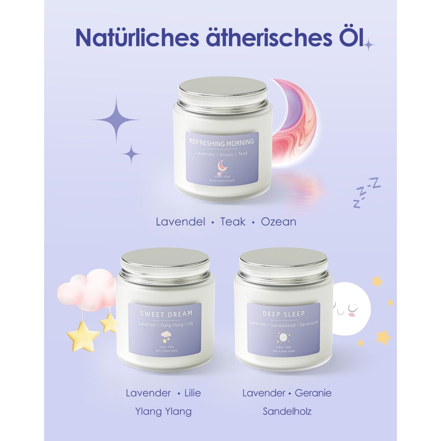 Schlafkerzen 3 Duftkerzen im Glas Geschenke für Frauen