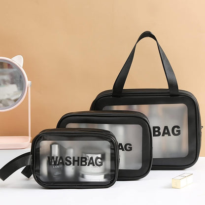 3er Set Kosmetiktasche Transparent Wasserdicht Reise Kulturbeutel Schwarz