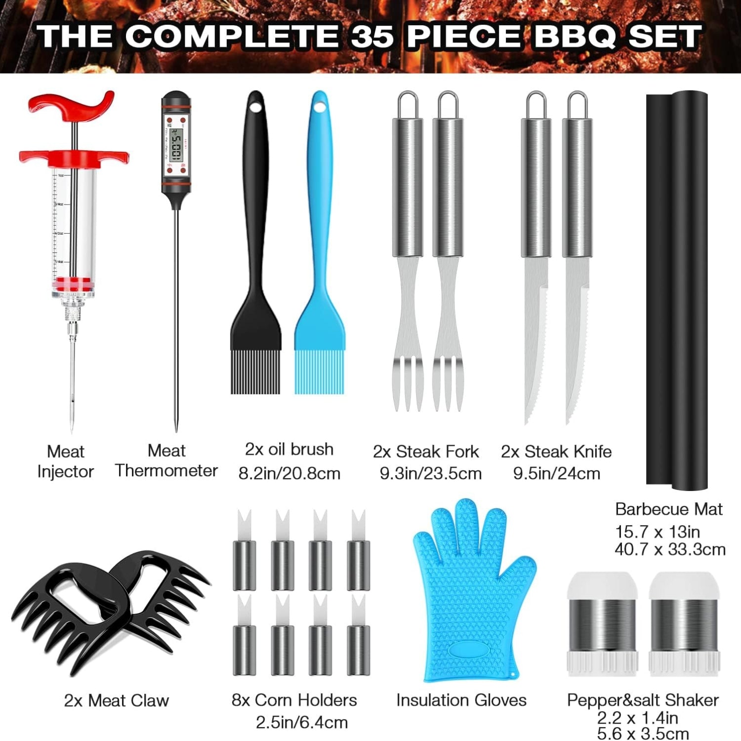 35tlg Grillbesteck Edelstahl Geschenke Set inklusive Koffer