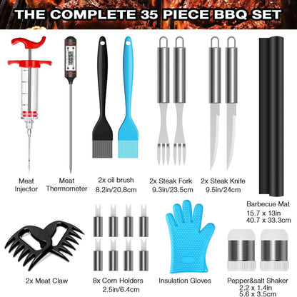 35tlg Grillbesteck Edelstahl Geschenke Set inklusive Koffer