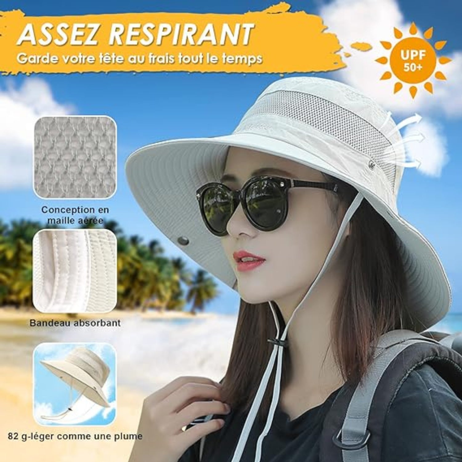 Damen Sonnenhut Safarihut Outdoor Sommer UV Schutz Beige