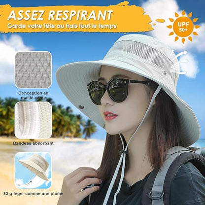 Damen Sonnenhut Safarihut Outdoor Sommer UV Schutz Beige