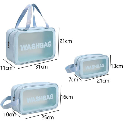 3er Set Kosmetiktasche Transparent Wasserdicht Reise Kulturbeutel Blau