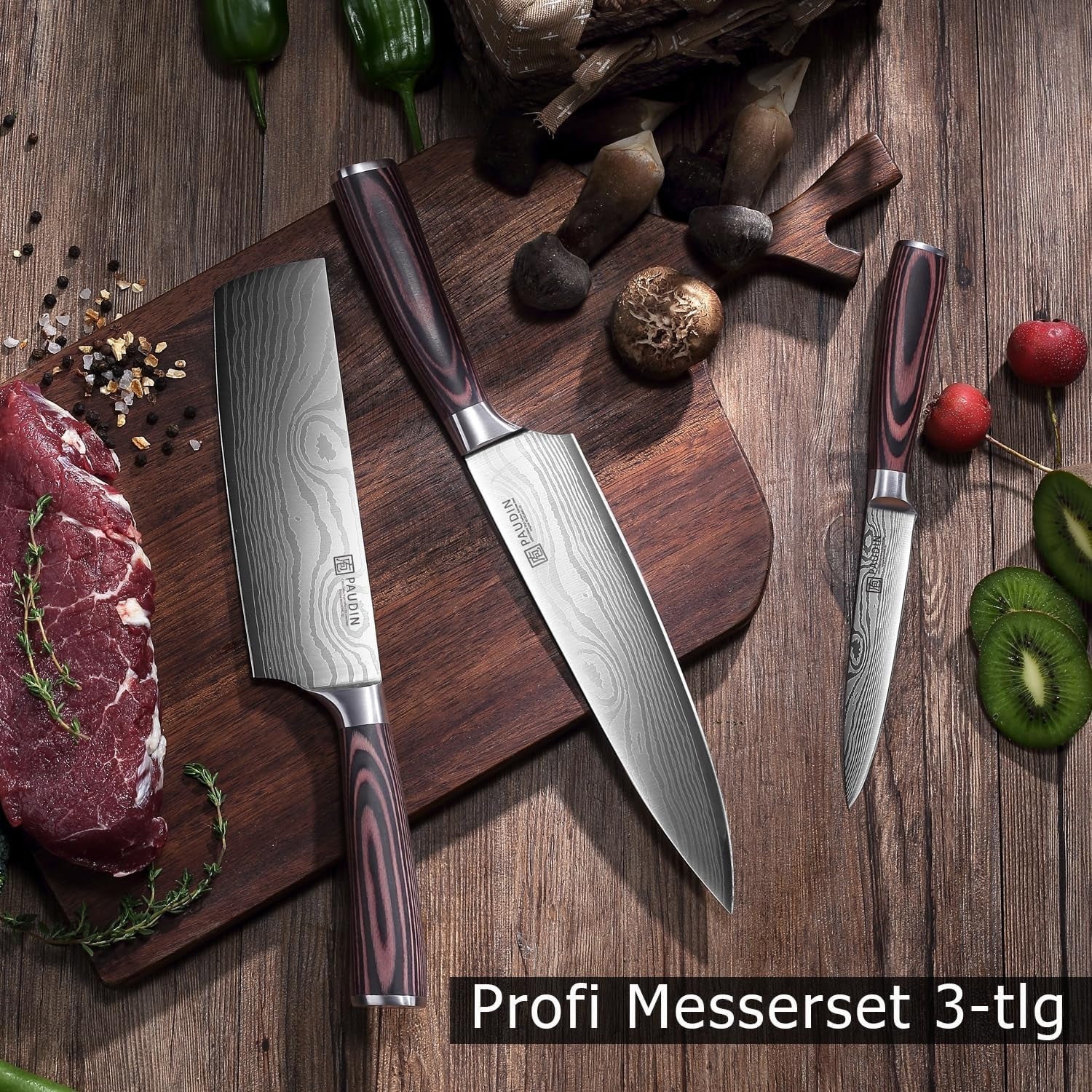 Hochwertiges Messerset 3-tlg Küchenmesser Set Carbon Klinge