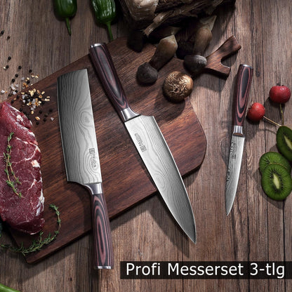 Hochwertiges Messerset 3-tlg Küchenmesser Set Carbon Klinge