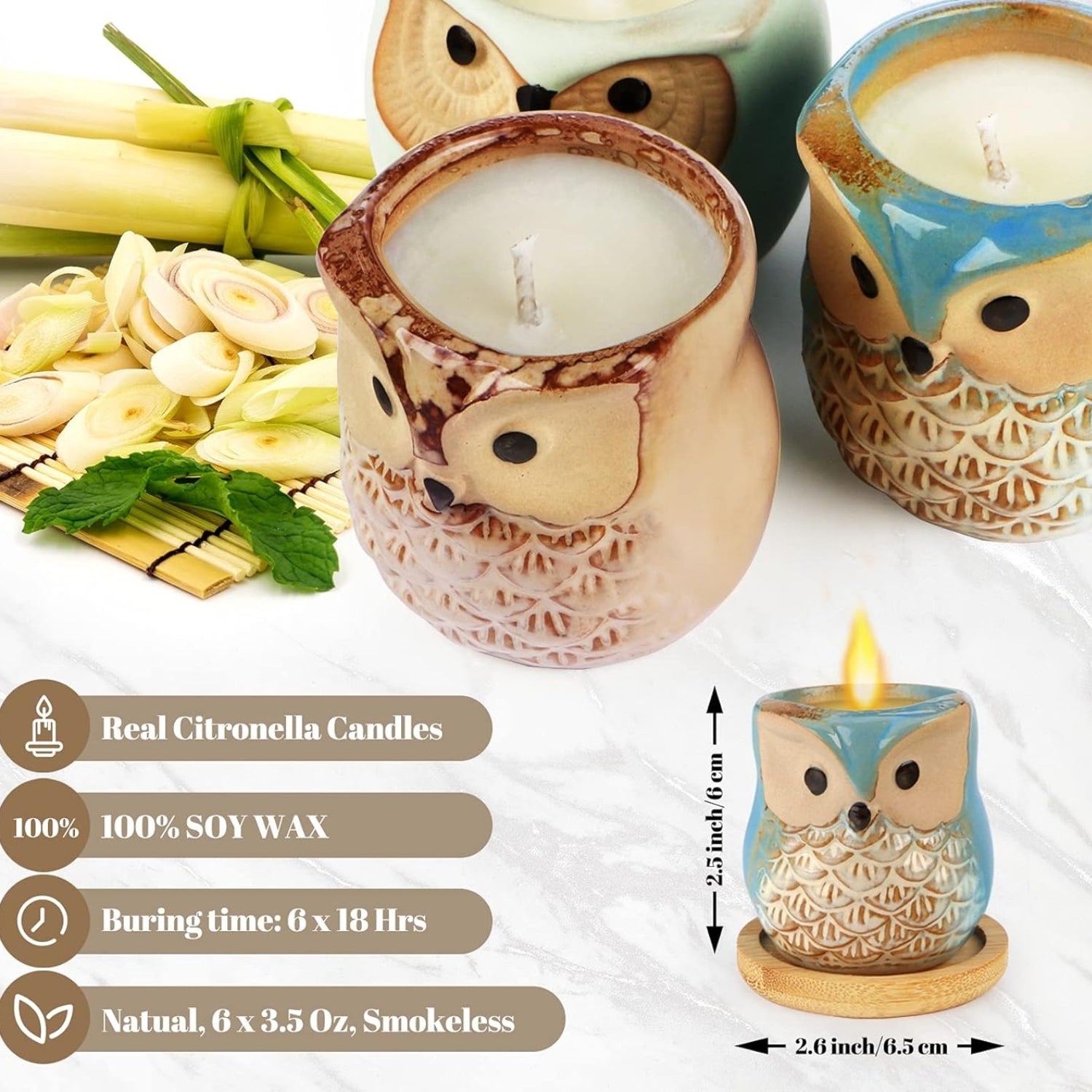 Citronella Duftkerzen Set Geschenkset Frauen Eulen 6 Stück