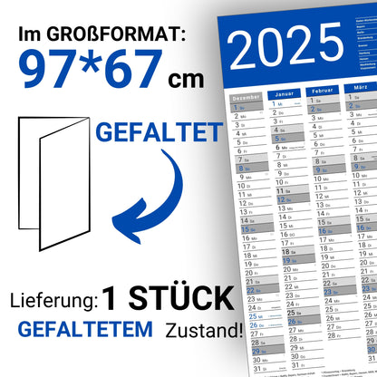 Kalender 2025 Wandkalender groß | Familienkalender | Jahreskalender 97x67 cm | Inkl. Feiertage nach Bundesländern | Wochenplaner