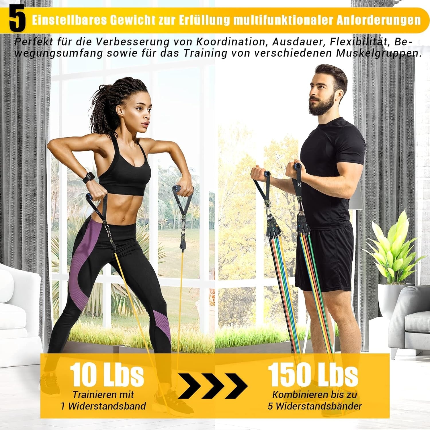 Resistance Bands Set 5 Widerstandsbänder mit Griff Türanker