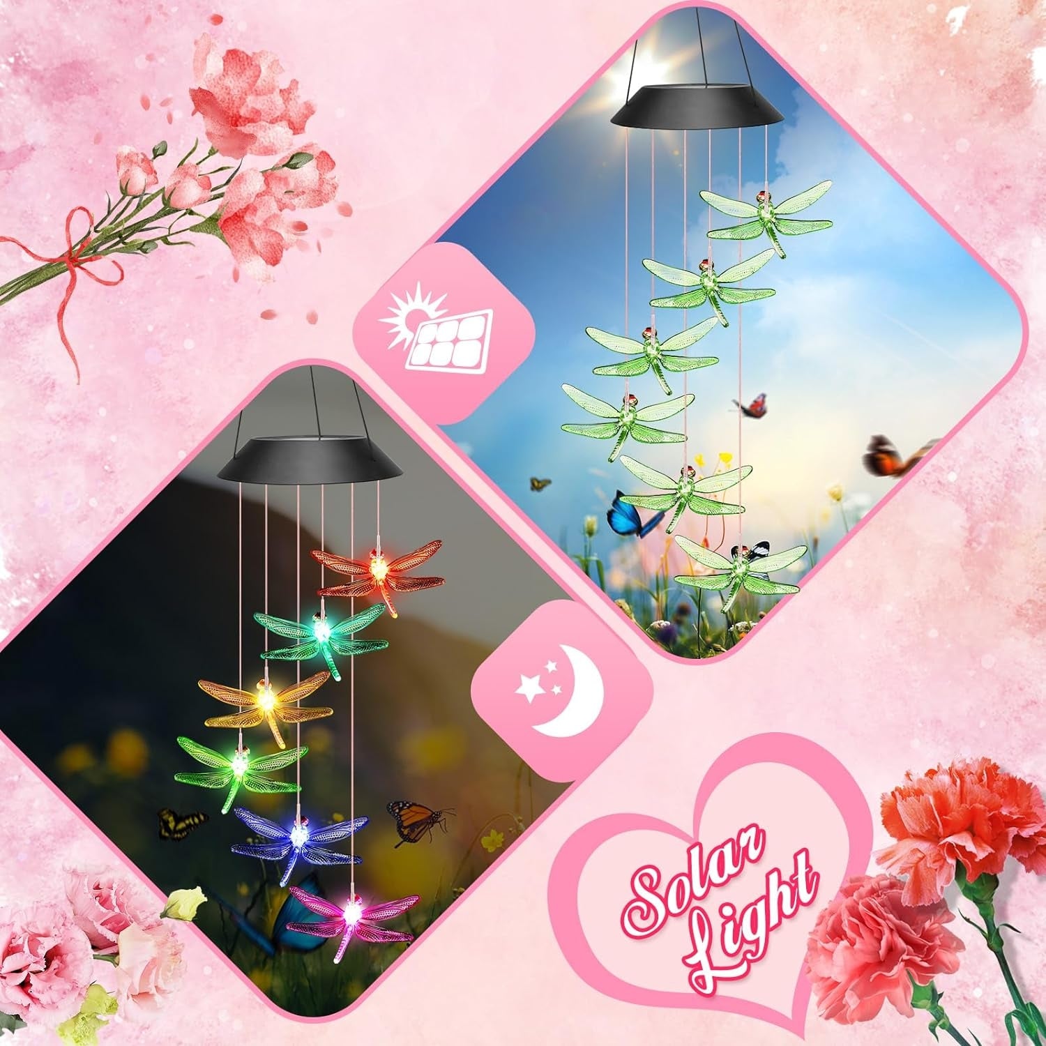 Solar Libelle Windspiele für Draußen Geburtstagsgeschenk für Frauen Mama Oma