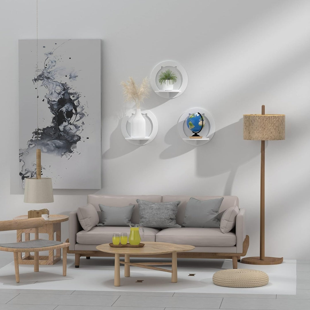 Wandregal Weiß Rund 3er Set Schweberegale Leichte Montage Dekorativ 29x29x18cm