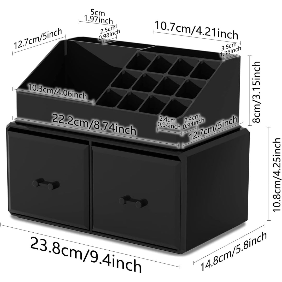 Makeup Organizer 2 Schubladen Schwarz 2 Lagen Kosmetikbox Schminkaufbewahrung