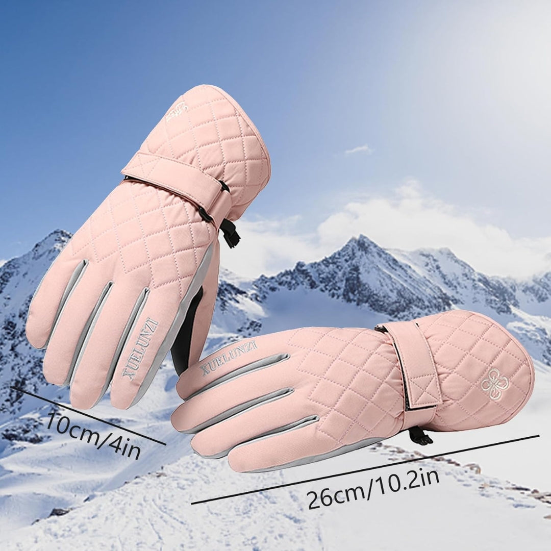 Damen Rosa Skihandschuhe Touchscreen Wasserdicht Warm Sporthandschuhe Muster