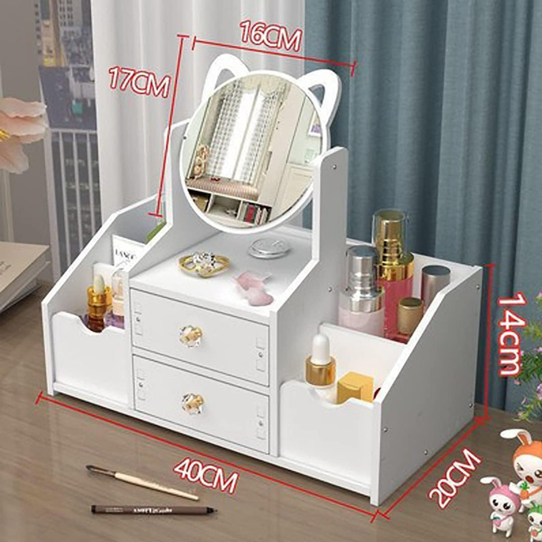 Make up Organizer Weiß mit Rundem Spiegel Schublade Schminktisch Kosmetik