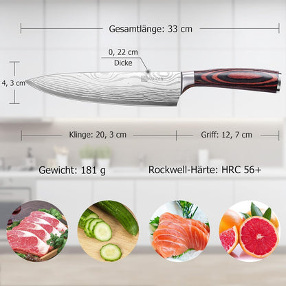 Premium Kochmesser mit Holzgriff 20 cm Küchenmesser