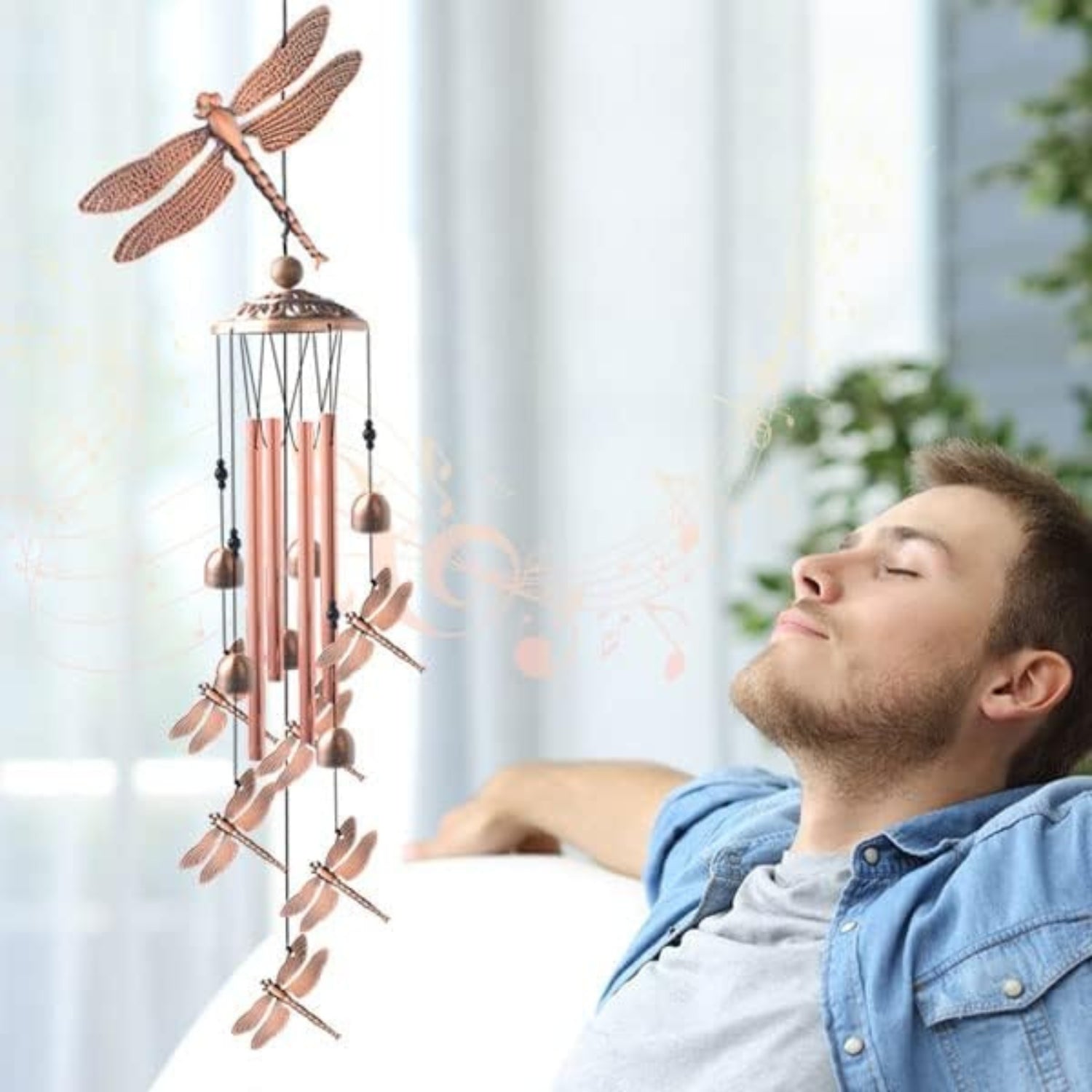 Libelle Windspiele für Draußen Messingrohre Glücksperlen Garten Terrasse