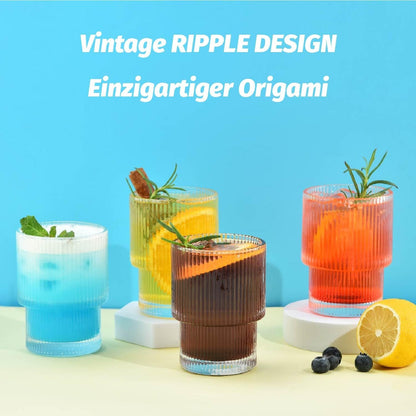 Vintage Longdrinkgläser Set mit Glasstrohalme 200ml 4x Set