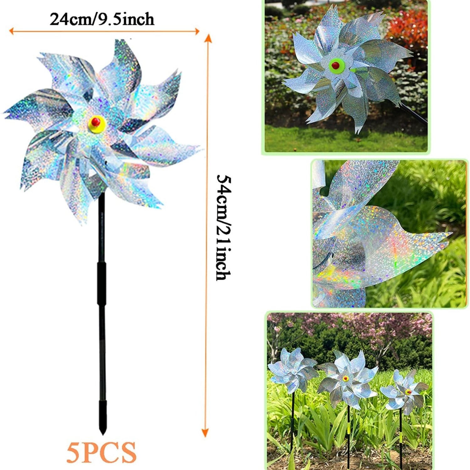 5x Windrad Vogelabwehr Taubenschreck 54cm Reflektierend für Garten Balkon Hof