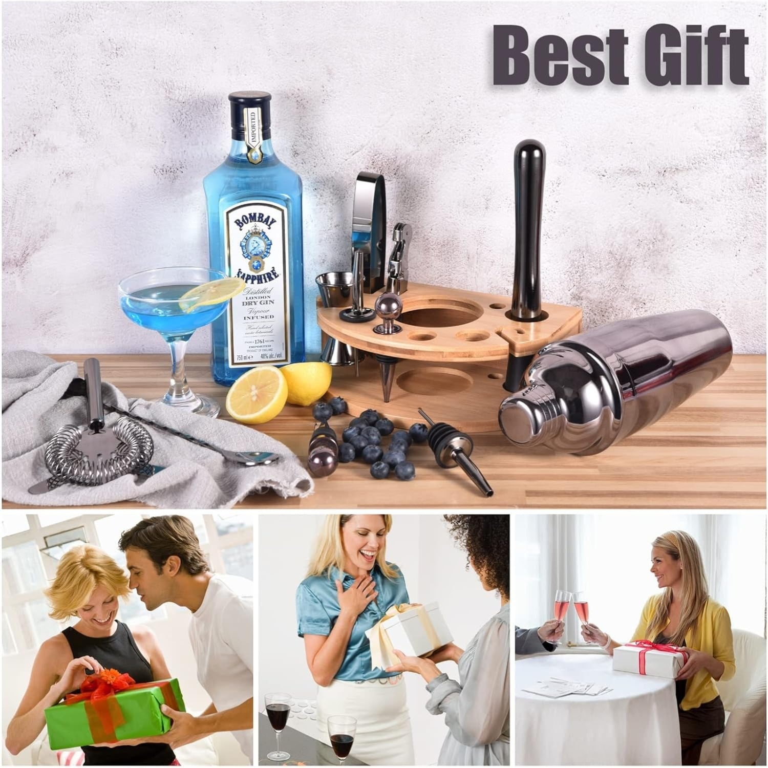 Cocktail Shaker Set 750ML Edelstahl 12-Teilig Barkeeper Geschenk Kit Grau