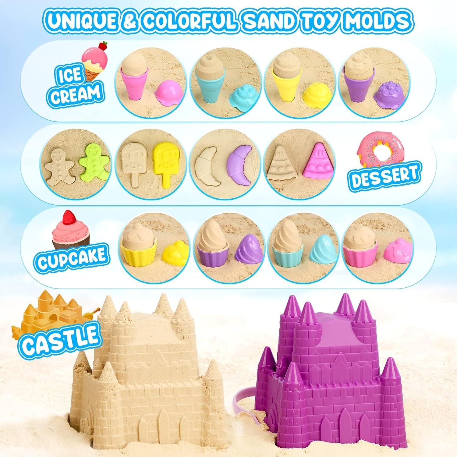 48tlg Sandspielzeug Eis Set für Kinder mit Castle Eimer Sandschaufel 3-7 Jahre