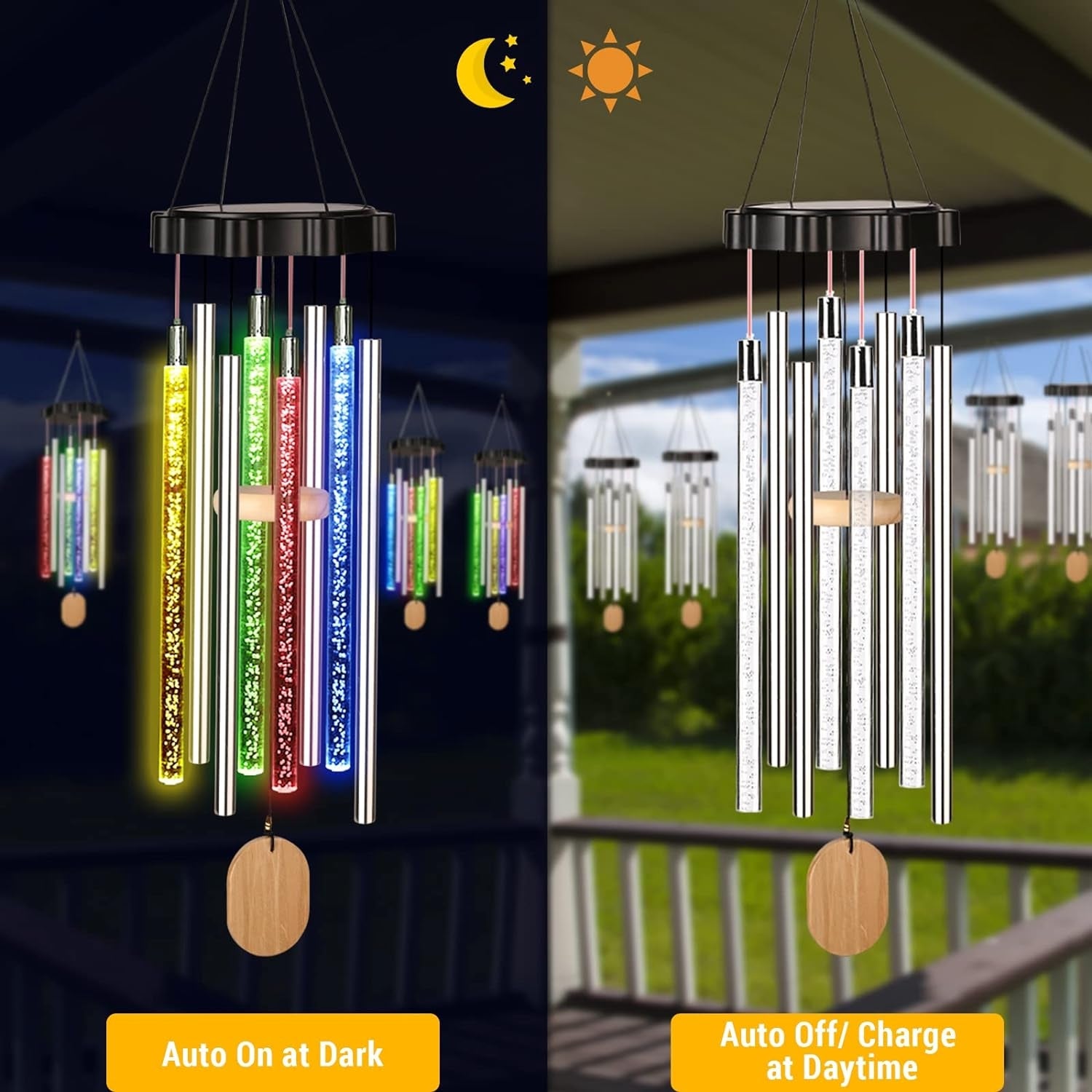4 LED Solar Windspiel Aluminium Garten Bunt Wasserdicht