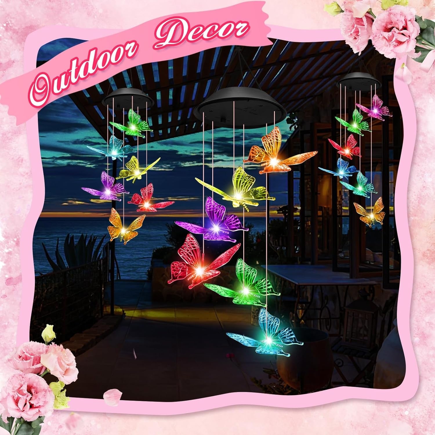 Muttertag Geburtstag Geschenk Solar Schmetterling Windspiel für Draußen Leuchtend