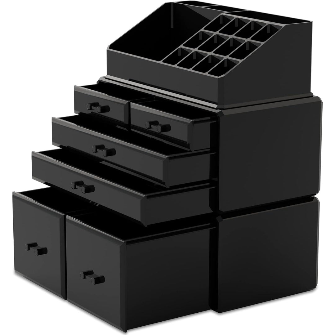 XL Makeup Organizer Schwarz 6 Schubladen 16 Fächer für Kosmetik und Schmuck