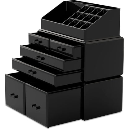 XL Makeup Organizer Schwarz 6 Schubladen 16 Fächer für Kosmetik und Schmuck
