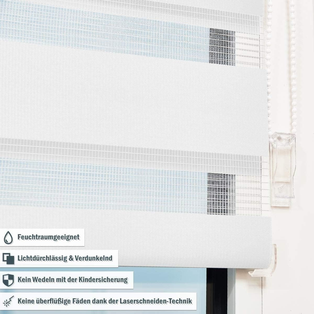 Rollos für Fenster ohne Bohren Doppelrollo Klemmfix 95x120cm