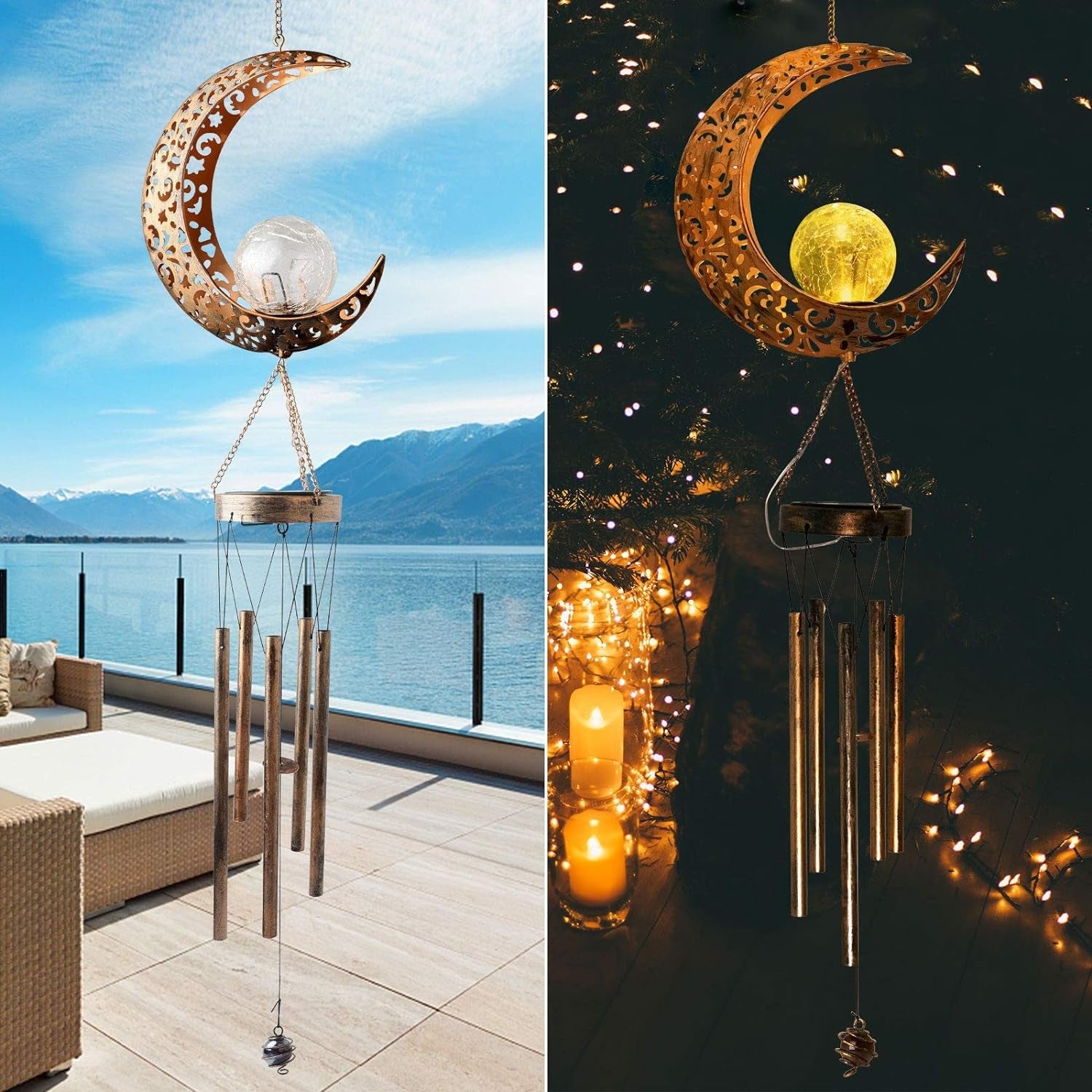 Mondkristallkugel Solar Windspiele LED Lichtsensor Außen Garten Terrasse Dekoration