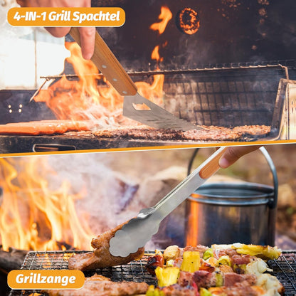 KraftGriller Premium Grillbesteck Set 5-TLG mit Holzgriff
