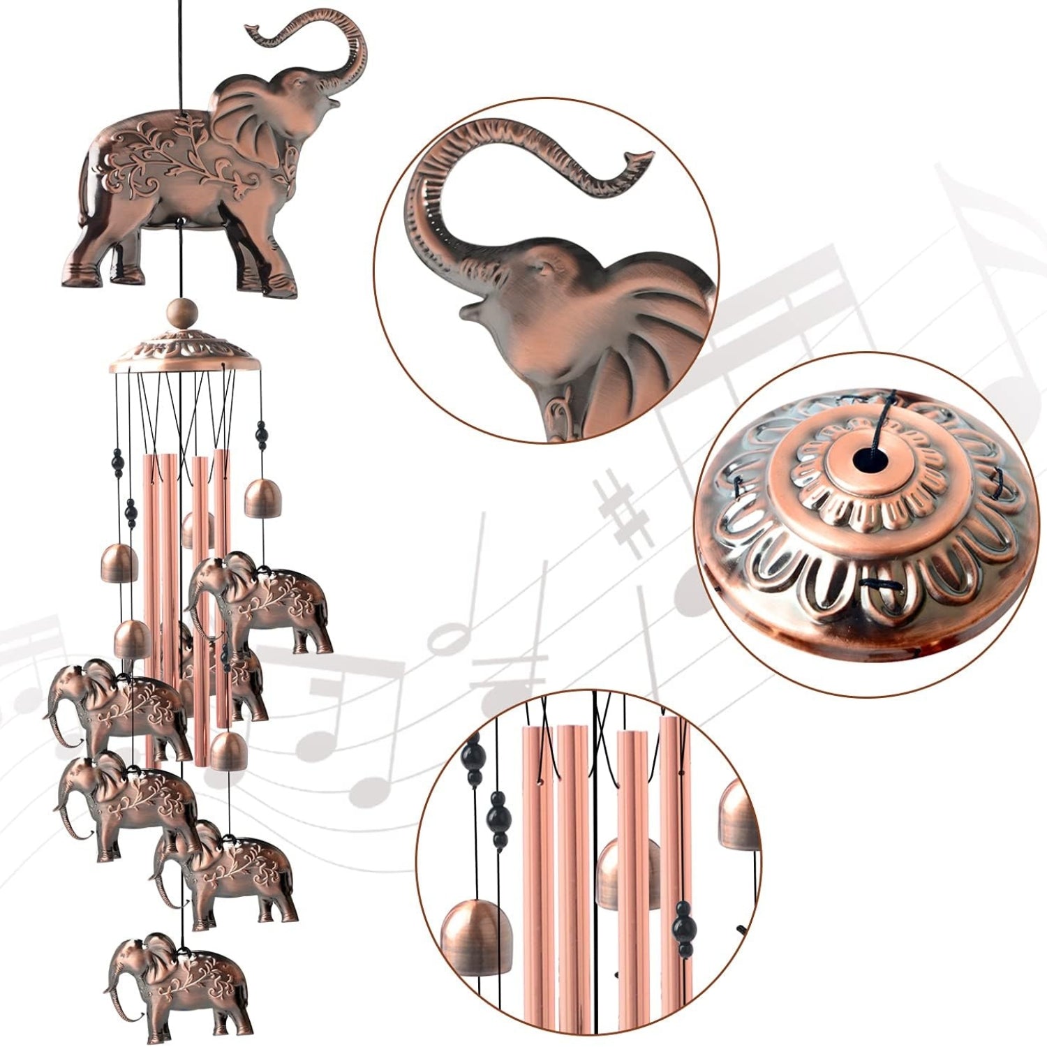 Elefant Windspiele für Draußen Messingrohre Glücksperlen Garten Dekoration