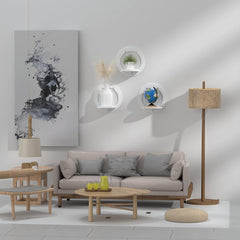 Wandregal Weiß Rund 3er Set Schweberegale Leichte Montage Dekorativ 29x29x18cm