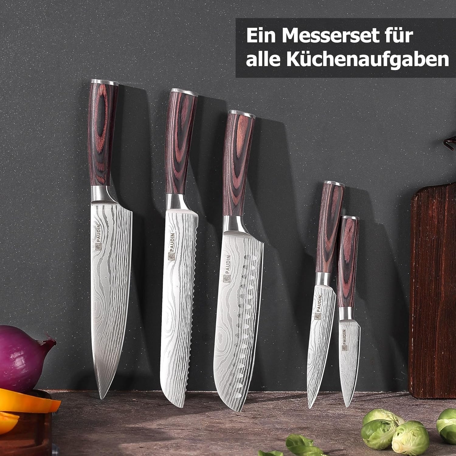 Premium Messerset Küchenmesser Set 5 tlg Carbon Edelstahl